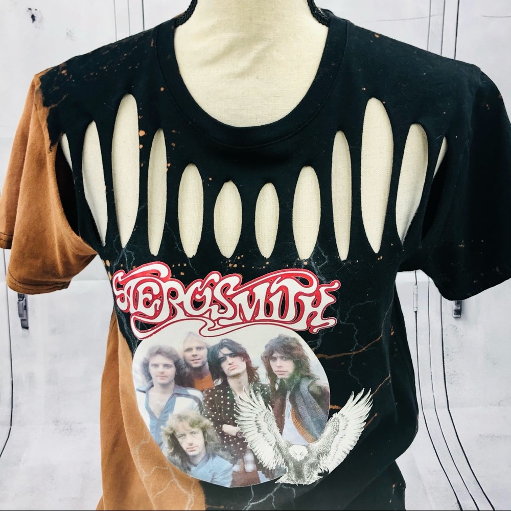 AEROSMITH Vintage Tie Dye Cut Out Distressed Shirt